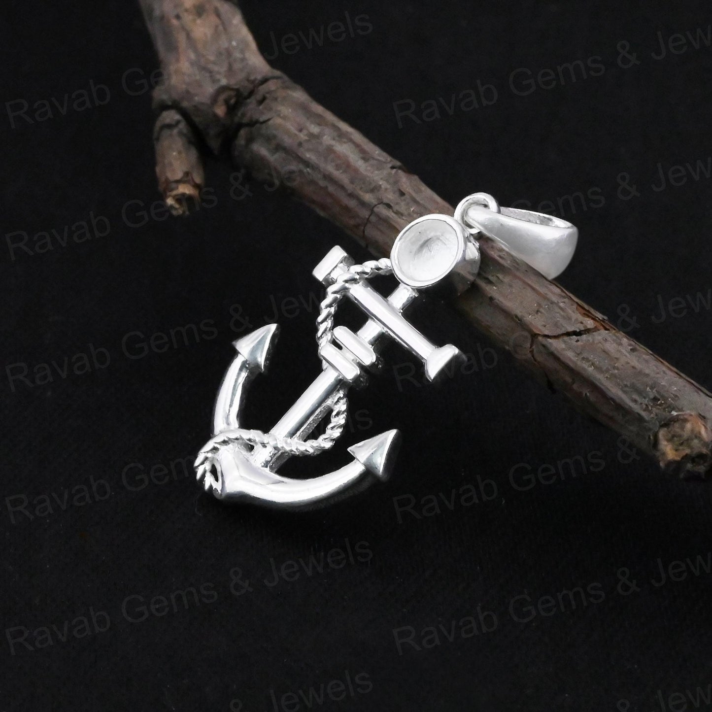 High Quality Handmade 925 Silver Anchor Hook Shape Bezel Semi Mounting Charm Pendant Gemstone Setting Findings Components