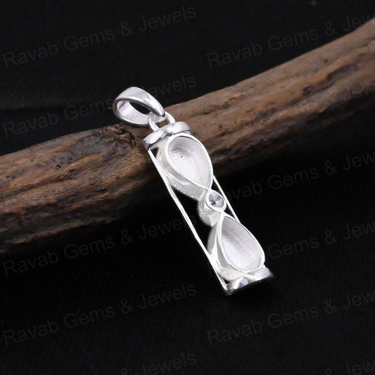 High Quality 925 Silver 6x4mm Pear Sand Timer Hourglass Charm Pendant Setting Resin Ashes DIY Memorial Jewelry Findings Craft