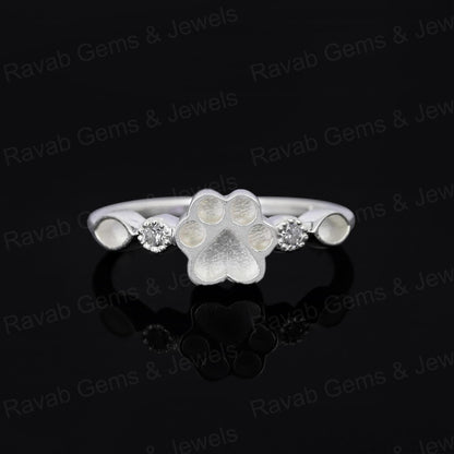 High Quality 925 Silver 8mm Dog Paw Half Eternity Marquise With CZ Empty Blank Setting Ring Breastmilk DIY Memorial Pet Jewelry