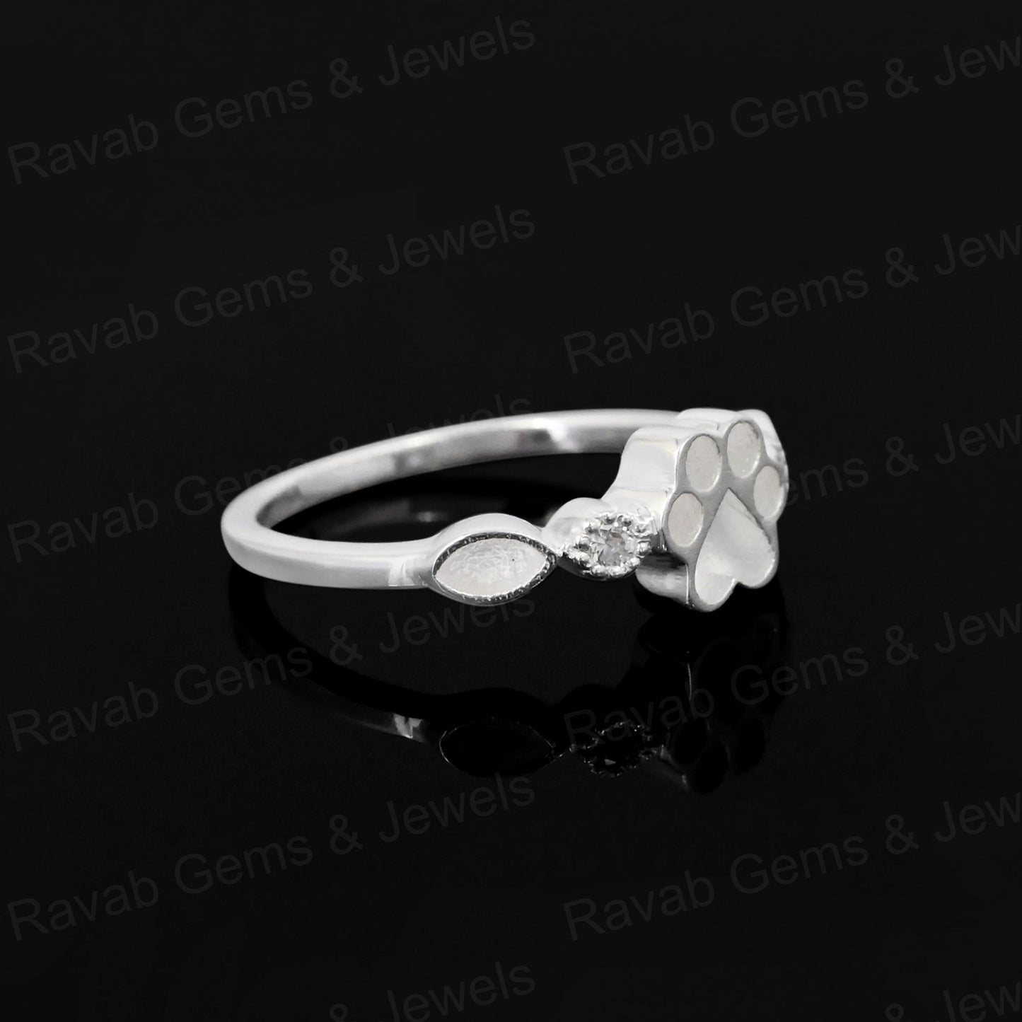 High Quality 925 Silver 8mm Dog Paw Half Eternity Marquise With CZ Empty Blank Setting Ring Breastmilk DIY Memorial Pet Jewelry