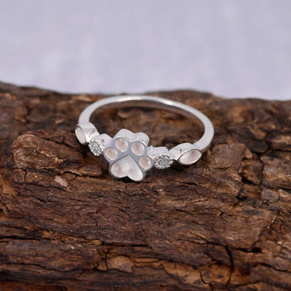High Quality 925 Silver 8mm Dog Paw Half Eternity Marquise With CZ Empty Blank Setting Ring Breastmilk DIY Memorial Pet Jewelry
