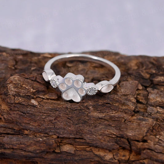 High Quality 925 Silver 8mm Dog Paw Half Eternity Marquise With CZ Empty Blank Setting Ring Breastmilk DIY Memorial Pet Jewelry