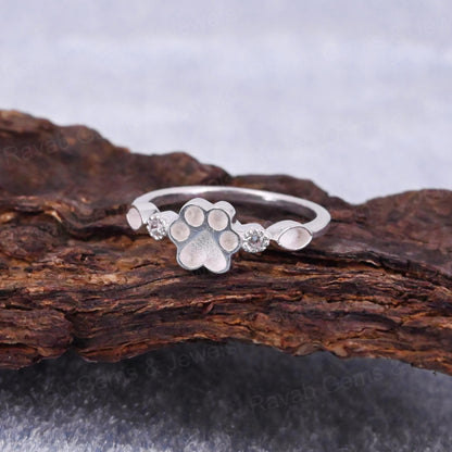 High Quality 925 Silver 8mm Dog Paw Half Eternity Marquise With CZ Empty Blank Setting Ring Breastmilk DIY Memorial Pet Jewelry