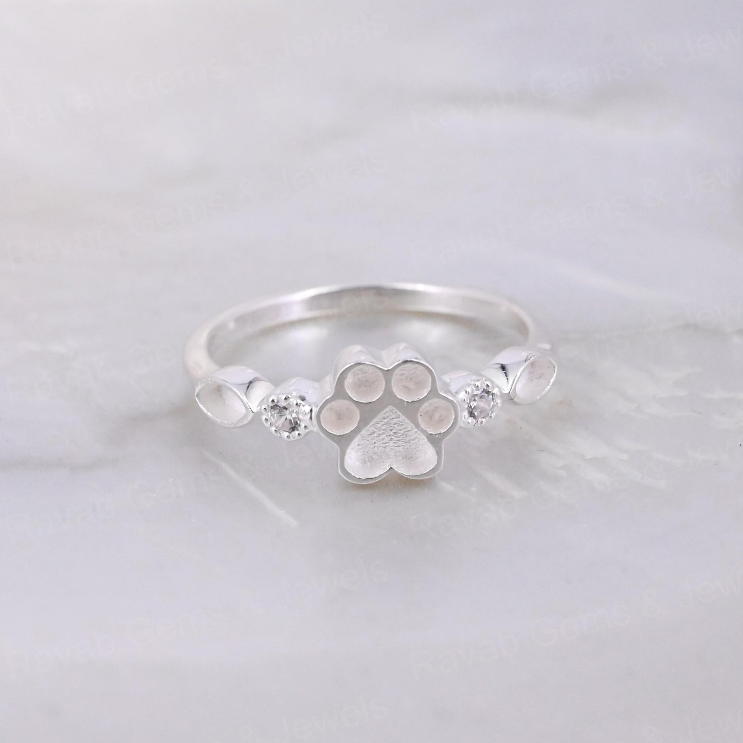 High Quality 925 Silver 8mm Dog Paw Half Eternity Marquise With CZ Empty Blank Setting Ring Breastmilk DIY Memorial Pet Jewelry