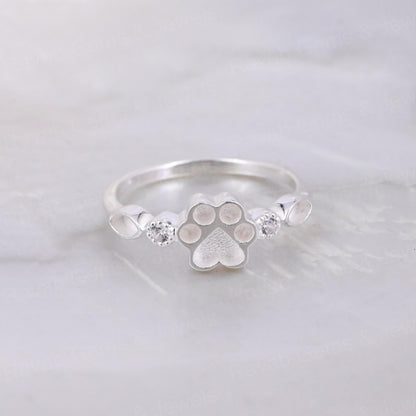 High Quality 925 Silver 8mm Dog Paw Half Eternity Marquise With CZ Empty Blank Setting Ring Breastmilk DIY Memorial Pet Jewelry