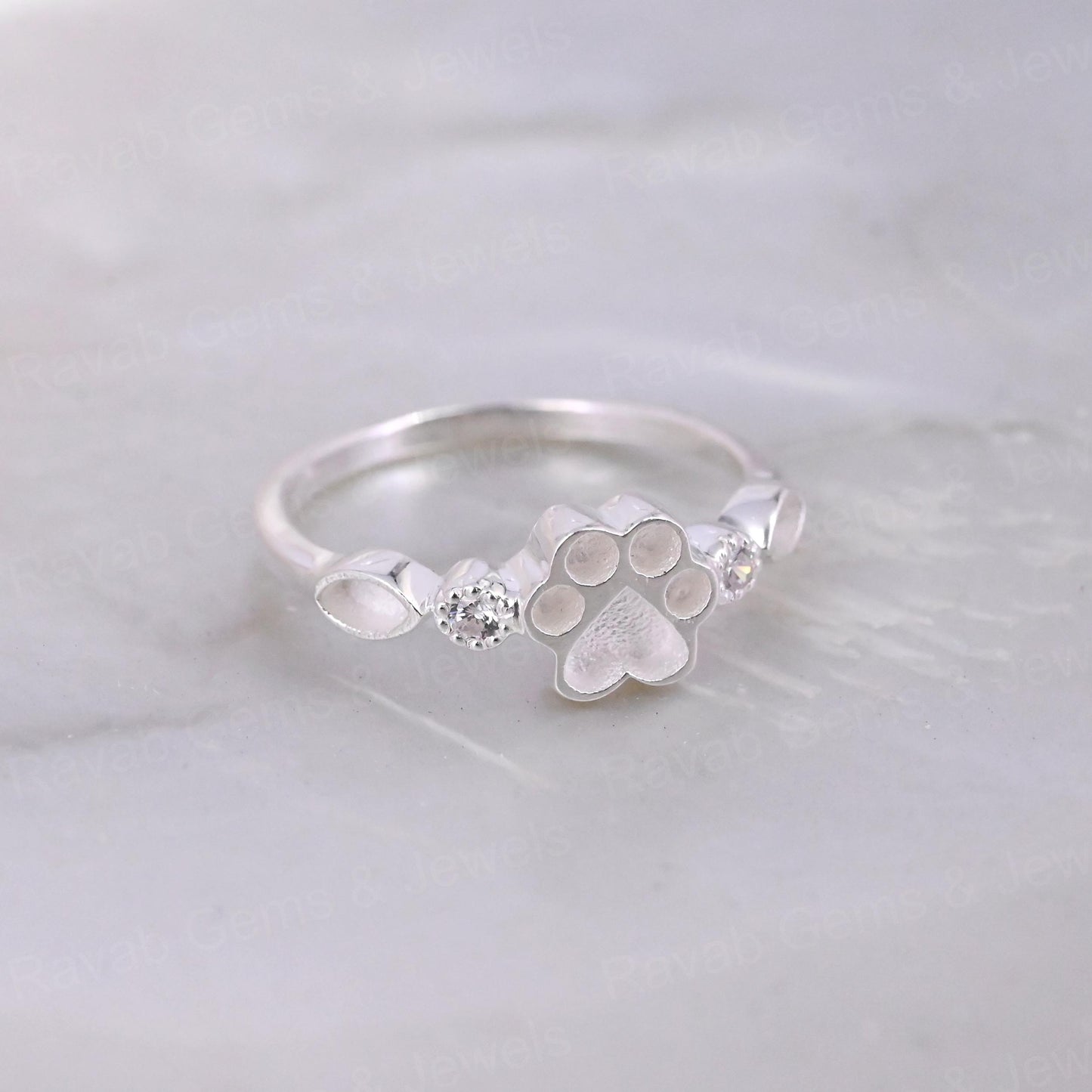 High Quality 925 Silver 8mm Dog Paw Half Eternity Marquise With CZ Empty Blank Setting Ring Breastmilk DIY Memorial Pet Jewelry