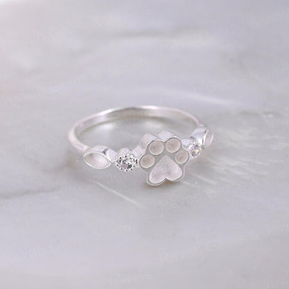 High Quality 925 Silver 8mm Dog Paw Half Eternity Marquise With CZ Empty Blank Setting Ring Breastmilk DIY Memorial Pet Jewelry