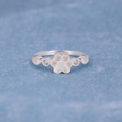High Quality 925 Silver 8mm Dog Paw Half Eternity Marquise With CZ Empty Blank Setting Ring Breastmilk DIY Memorial Pet Jewelry