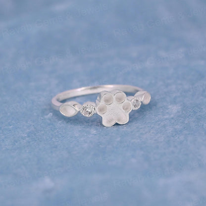 High Quality 925 Silver 8mm Dog Paw Half Eternity Marquise With CZ Empty Blank Setting Ring Breastmilk DIY Memorial Pet Jewelry