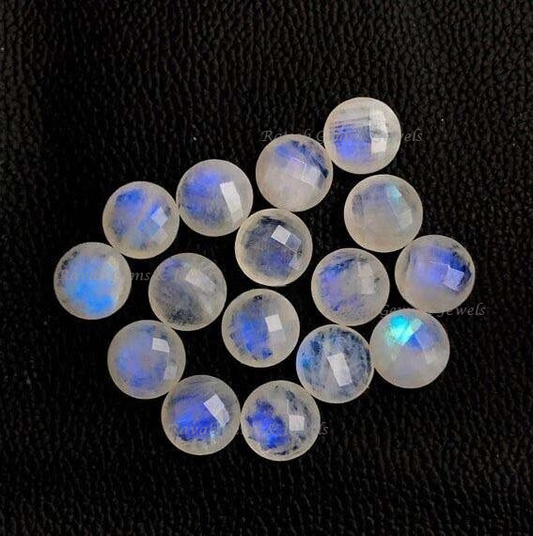 Rainbow Moonstone Round Checker Cut Calibrated Gemstone, Loose Beads Semi Precious Stone For Jewelry Earring Pendant 5 Pcs Set