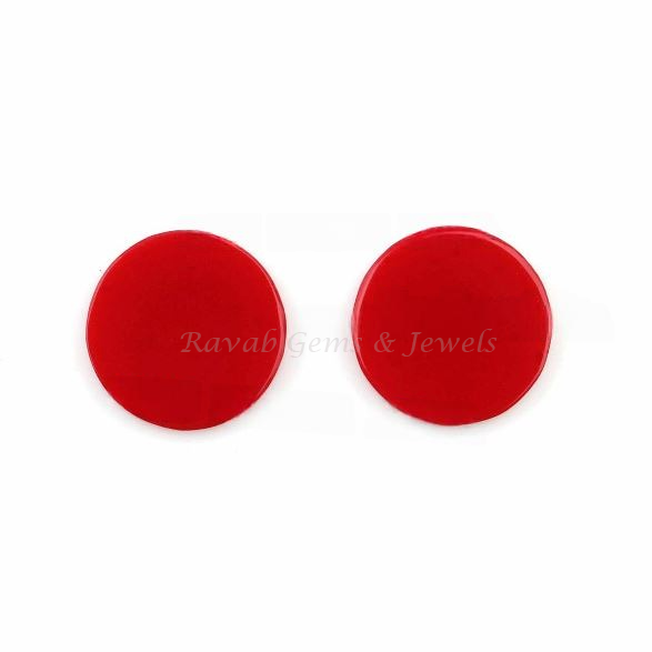 Red Coral Round Coin shape 12mm Flat Gemstone for jewelry making, Red Coral pendant, earrings, necklace making beads 2 pcs set