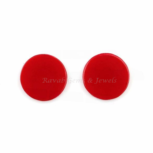 Red Coral Round Coin shape 12mm Flat Gemstone for jewelry making, Red Coral pendant, earrings, necklace making beads 2 pcs set