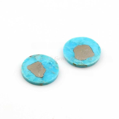 Turquoise Pyrite Round Coin Shape Gemstone, Calibrated Stones, Quality Stone For Jewelry Earring Making 12mm 2 Pcs Set All Size Available