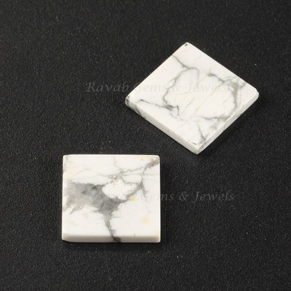 Natural White Howlite Square Shape Flat Gemstone, Loose Beads Gemstone For Matching Jewelry Making, Pair Stone For Pair Jewelry 2 Pcs Set