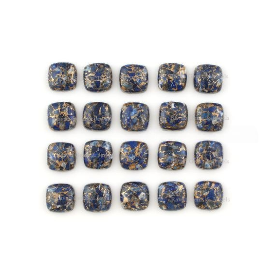 Copper Lapis Lazuli Cushion Shape Smooth Cabochons Gemstone, Loose Beads Stone For Jewelry Making 6mm-18mm 5 Pcs Set All Sizes