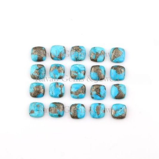 Pyrite Turquoise Cushion Shape Smooth Calibrated Cabochons Gemstone | Loose Beads Stone For Matching Jewelry Making 5 Pcs Set