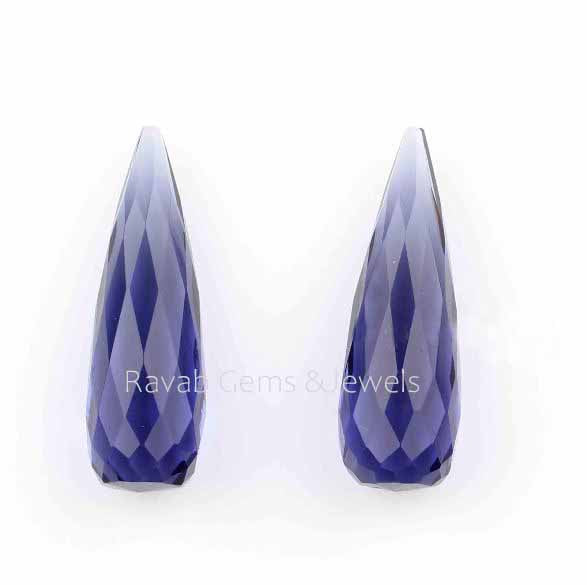 8x30mm Iolite Quartz Drop Gemstone, Faceted Calibrated Long Teardrop Stone, Loose Beads For Jewelry Earring Making 2 Pcs Set