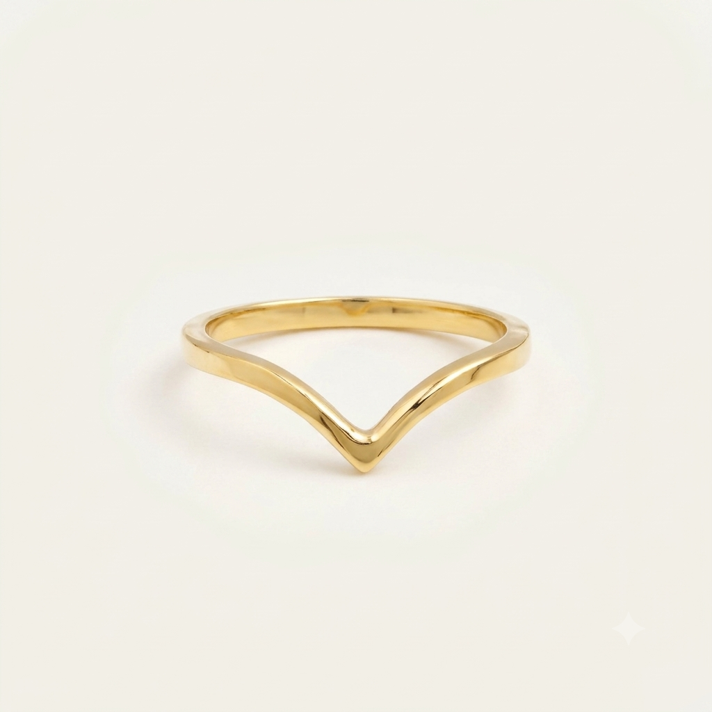 Latest Design 18k Gold Plated Handmade Silver Stacking Band Chevron Midi Shape Simple Design Personalized V Shape Ring for Women
