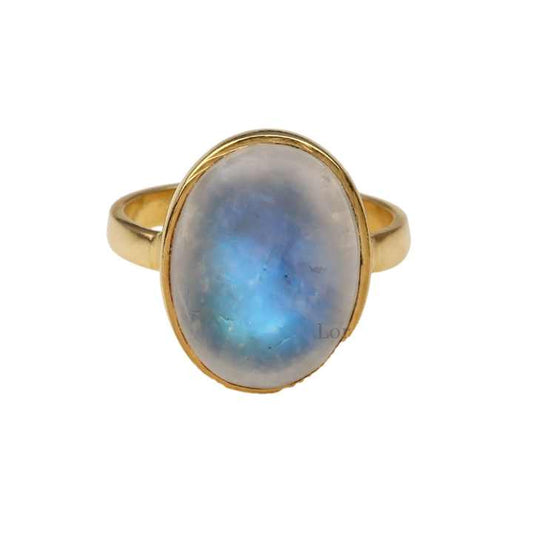 Hot Selling 10x14mm Rainbow Moonstone Jewelry 18k Gold Plated Sterling Silver Gemstone Bezel Dainty Oval Shape Ring for Her