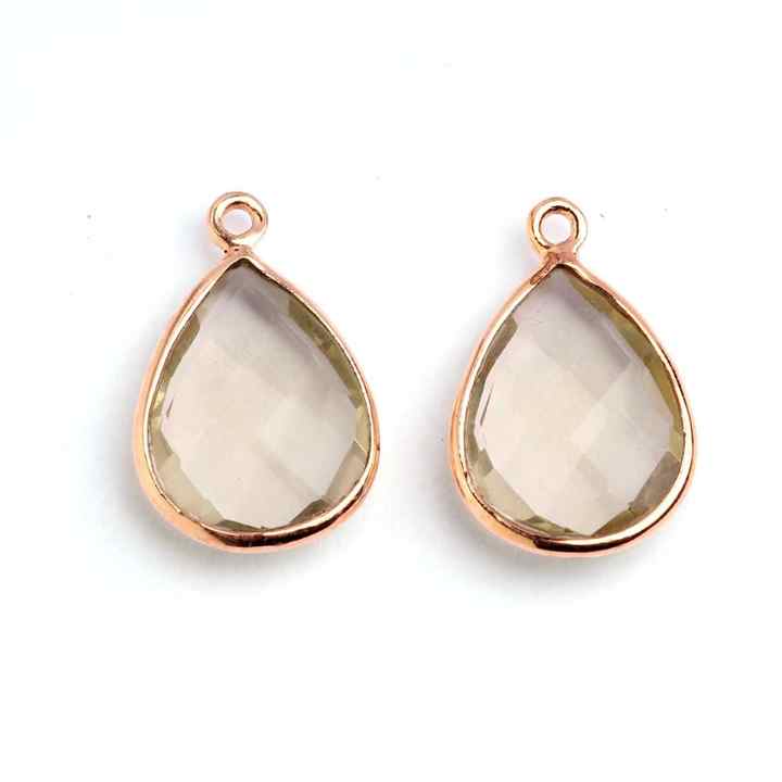 12x16mm Lemon Quartz Faceted Gemstone Bezel 18k Gold Plated Sterling Silver Teardrop Charm Pendant for Necklace and Bracelet