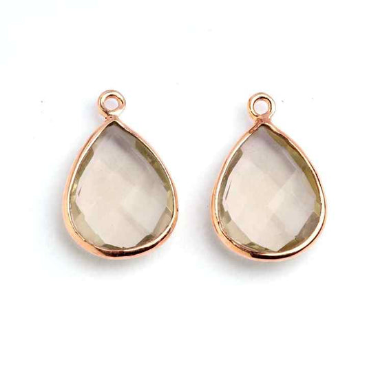 12x16mm Lemon Quartz Faceted Gemstone Bezel 18k Gold Plated Sterling Silver Teardrop Charm Pendant for Necklace and Bracelet