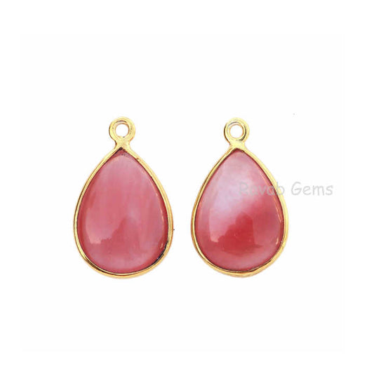 Wholesale 12x16mm Red Cherry Gemstone Quartz Sterling Silver Bezel Charm Handmade Drop Shape 18k Gold Plated Charm Pendant