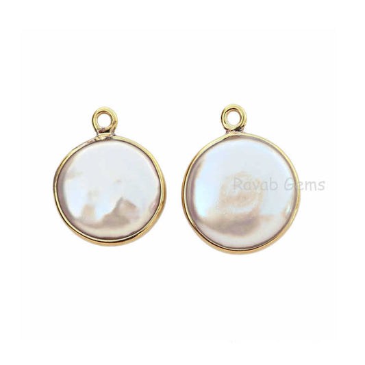 Hot Selling 12mm Natural White Freshwater Pearl Bezel 18k Gold Plated Sterling Silver Dainty Round Charm Pendant for Necklace