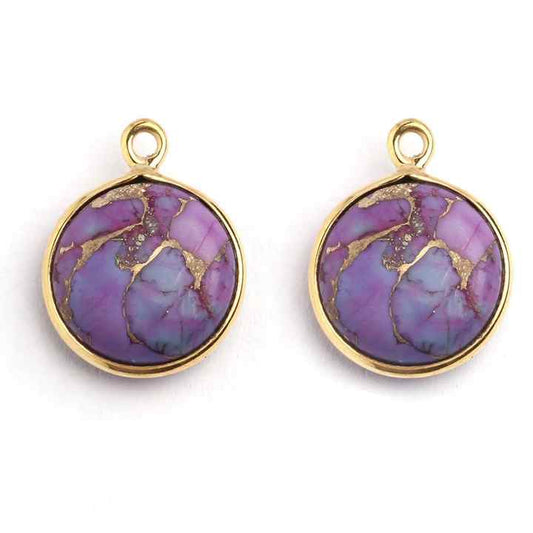 Hot Selling Gemstone Sterling Silver Bezel Pendant Wholesale Lot Natural Purple Copper Turquoise 12mm Round Shape Charm Pendant