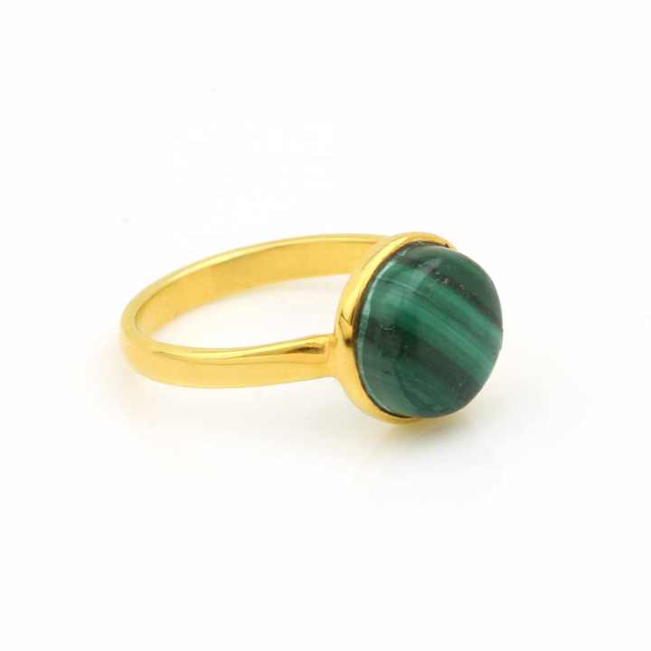 Best Selling Natural Green Malachite Gemstone Solid 925 Sterling Silver 18k Gold Plated Micron Handmade Jewelry Ring for Women