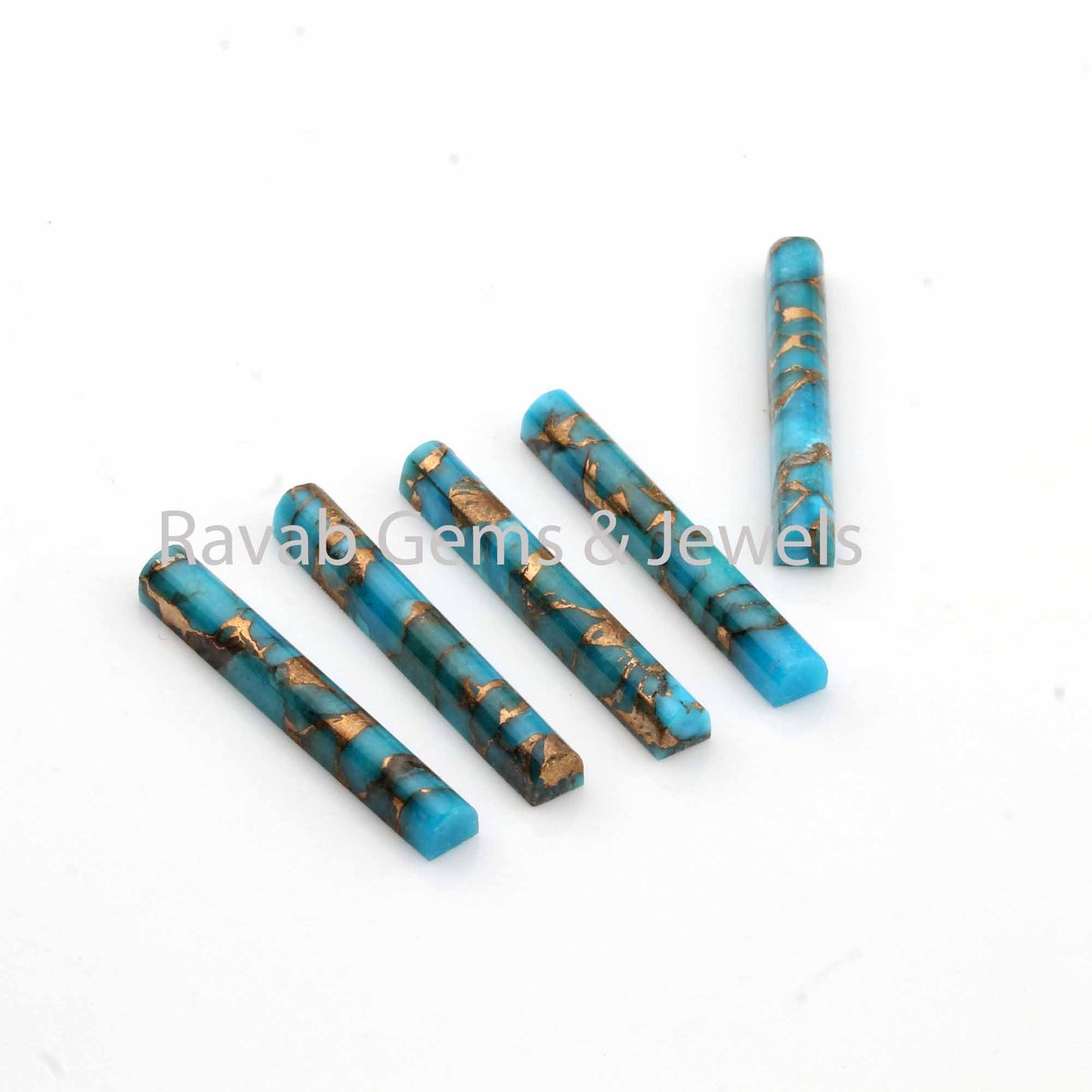 4x30mm Blue Copper Turquoise Long Rectangle Pencil Shape Gemstone, Calbrated Smooth Half Cylinder Cut For Jewelry Earring Making 2 Pcs Set