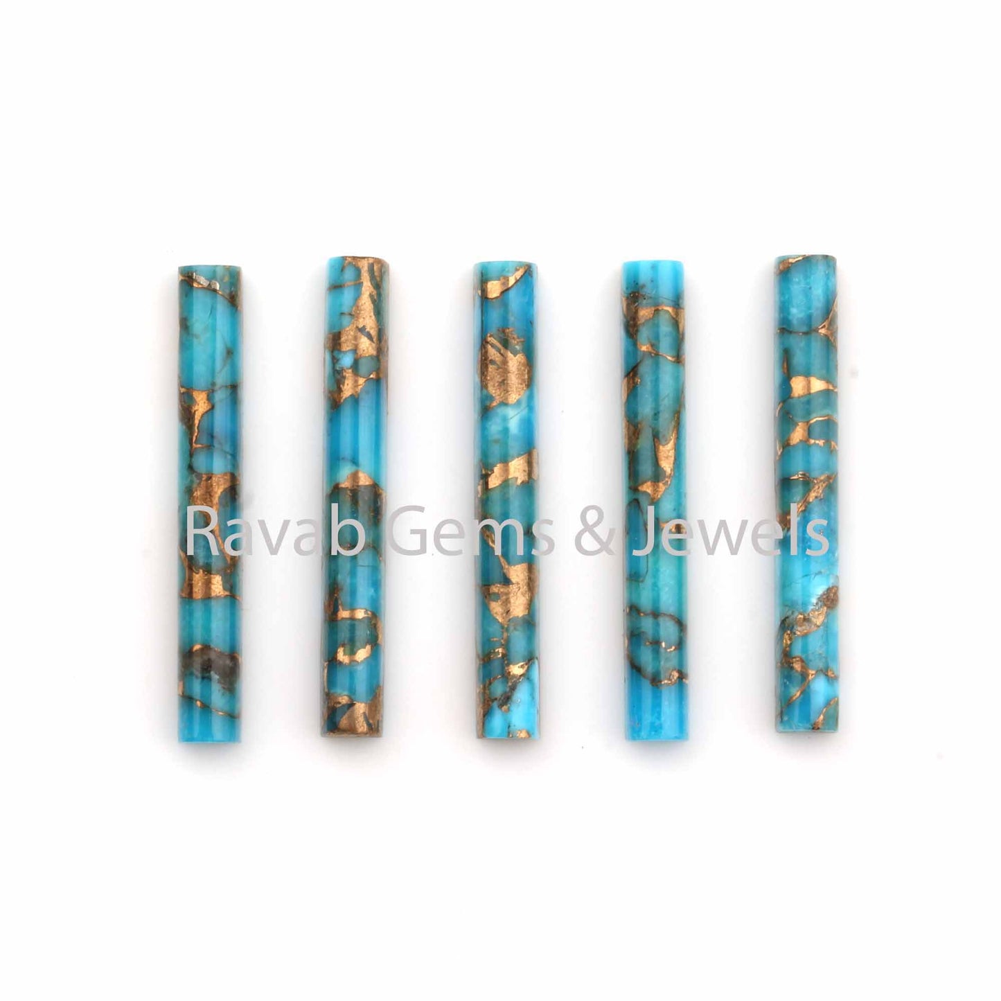 4x30mm Blue Copper Turquoise Long Rectangle Pencil Shape Gemstone, Calbrated Smooth Half Cylinder Cut For Jewelry Earring Making 2 Pcs Set