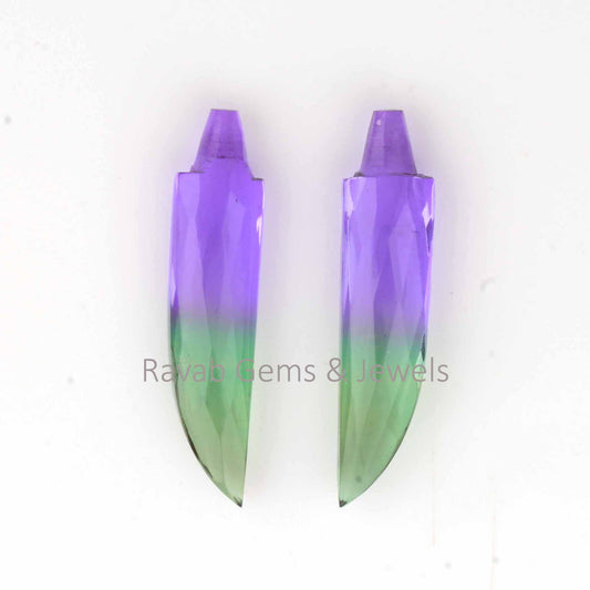 Multi-Color Tourmaline New Sword Shape Gemstone, Faceted Briolette Calibrated, Loose Beads Stone For Jewelry Earring Making - 2 Pcs Set