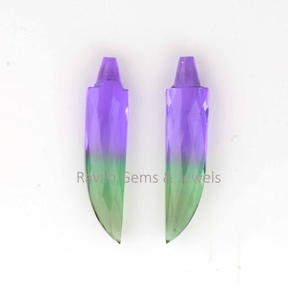 Multi-Color Tourmaline New Sword Shape Gemstone, Faceted Briolette Calibrated, Loose Beads Stone For Jewelry Earring Making - 2 Pcs Set