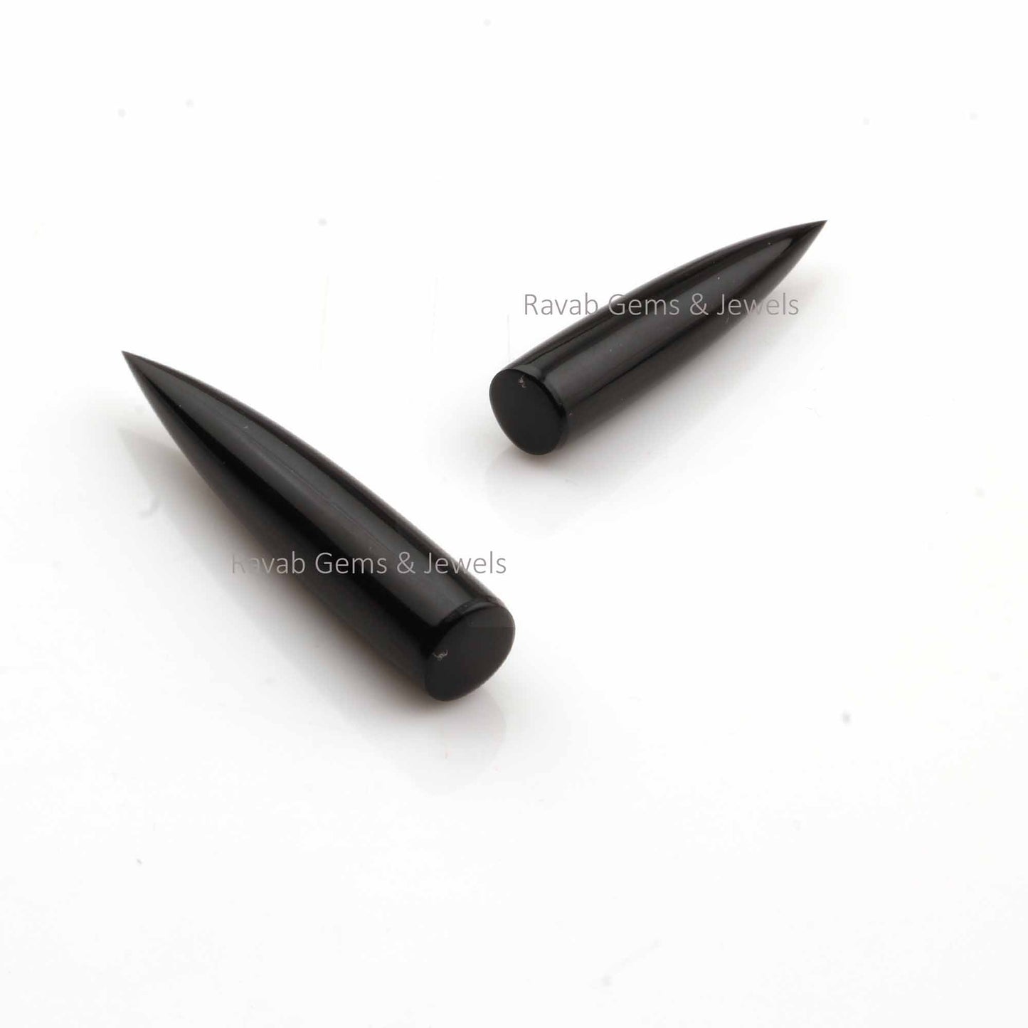 Natural Black Onyx Long Smooth Bullet Shape Gemstone For Jewelry, Loose Beads Calibrated Stones For Matching Jewelry Making 2 Pcs Set 6x30mm
