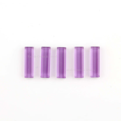 Amethyst Quartz Step-Cut Rectangle Shape 7x24mm Cabochon Gemstone, Calibrated Loose Beads For Jewelry Making 2 Pcs Set- All Sizes Available
