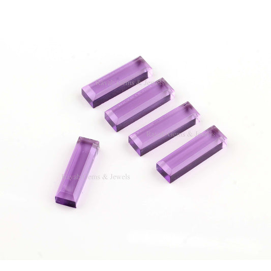 Amethyst Quartz Step-Cut Rectangle Shape 7x24mm Cabochon Gemstone, Calibrated Loose Beads For Jewelry Making 2 Pcs Set- All Sizes Available