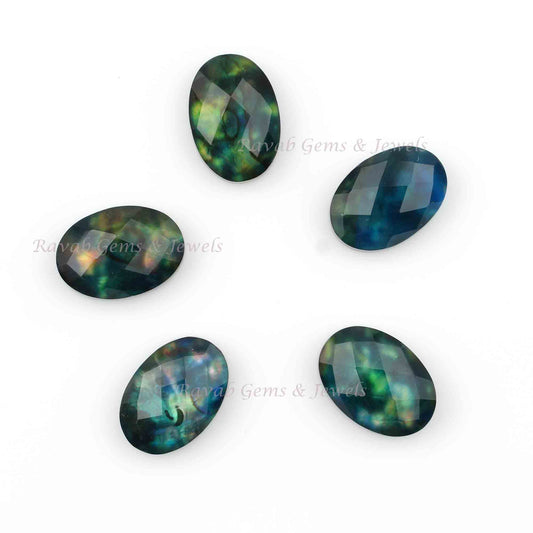 Green Ammolite Oval Shape Faceted Briolette Gemstone For Jewelry, Loose Beads Calibrated Stone For Jewelry Earring 5 Pcs Set All Sizes