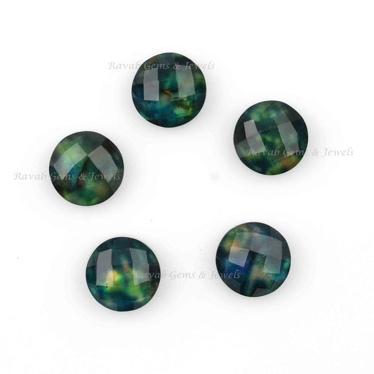 Green Ammolite Quartz Round Faceted Briolette Gemstone | Loose Beads Calibrated Semi Precious Stone For Jewelry 5 Pcs Set 8-16mm
