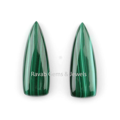 10x28mm Natural Malachite Long Trillion Gemstone, Loose Beads Calibrated Cabochons For Jewelry Earring Making 2 Pcs Set Available