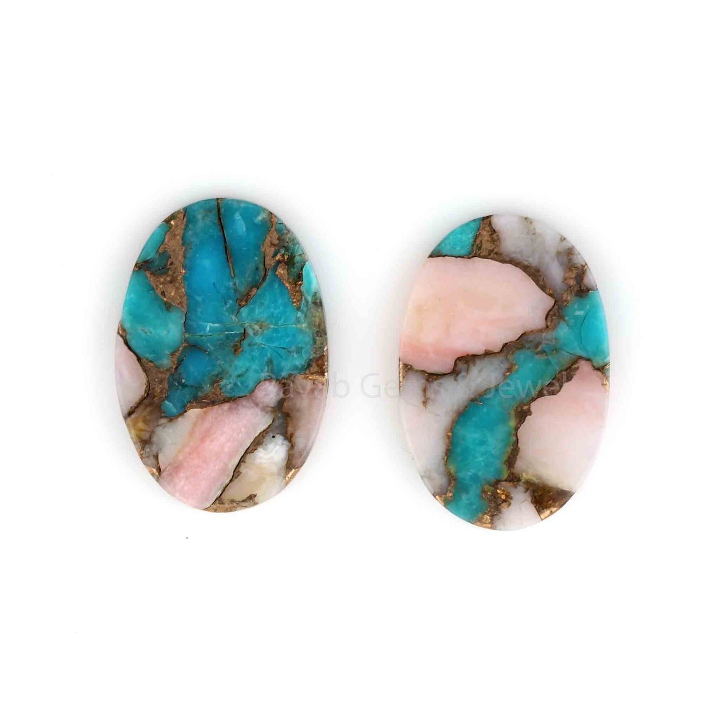 Pink Opal Copper Turquoise Oval Shape Both Side Flat Gemstone For Jewelry, Loose Beads Stone For Jewelry Earring Making 12x19mm 2 Pcs Set