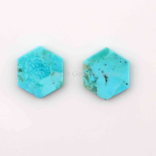 Natural Arizona Turquoise Hexagon Shape 12mm Flat Smooth Gemstone, Loose Beads Calibrated Semi Precious Stone For Matching Jewelry 2 Pcs Set
