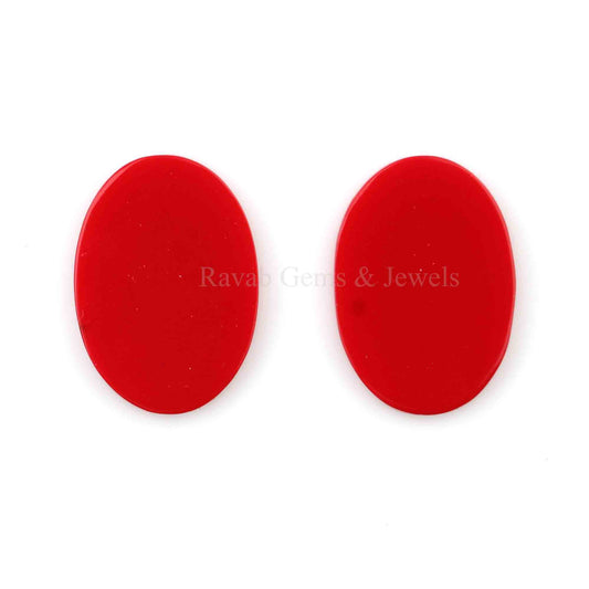 Red Coral Oval Shape Smooth Flat Gemstone For Jewelry Earring, Loose Beads Calibrated Stone Matching Pair Stones 2 Pc Set All Size Available