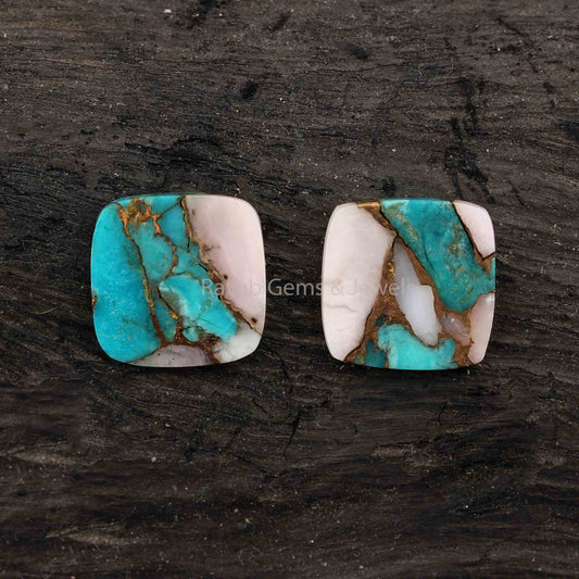 Pink Opal Copper Turquoise Cushion Shape 12mm Flat Gemstone, Calibrated Loose Beads Fancy Jewelry Earring Ring Making 2 Pcs Set All Sizes