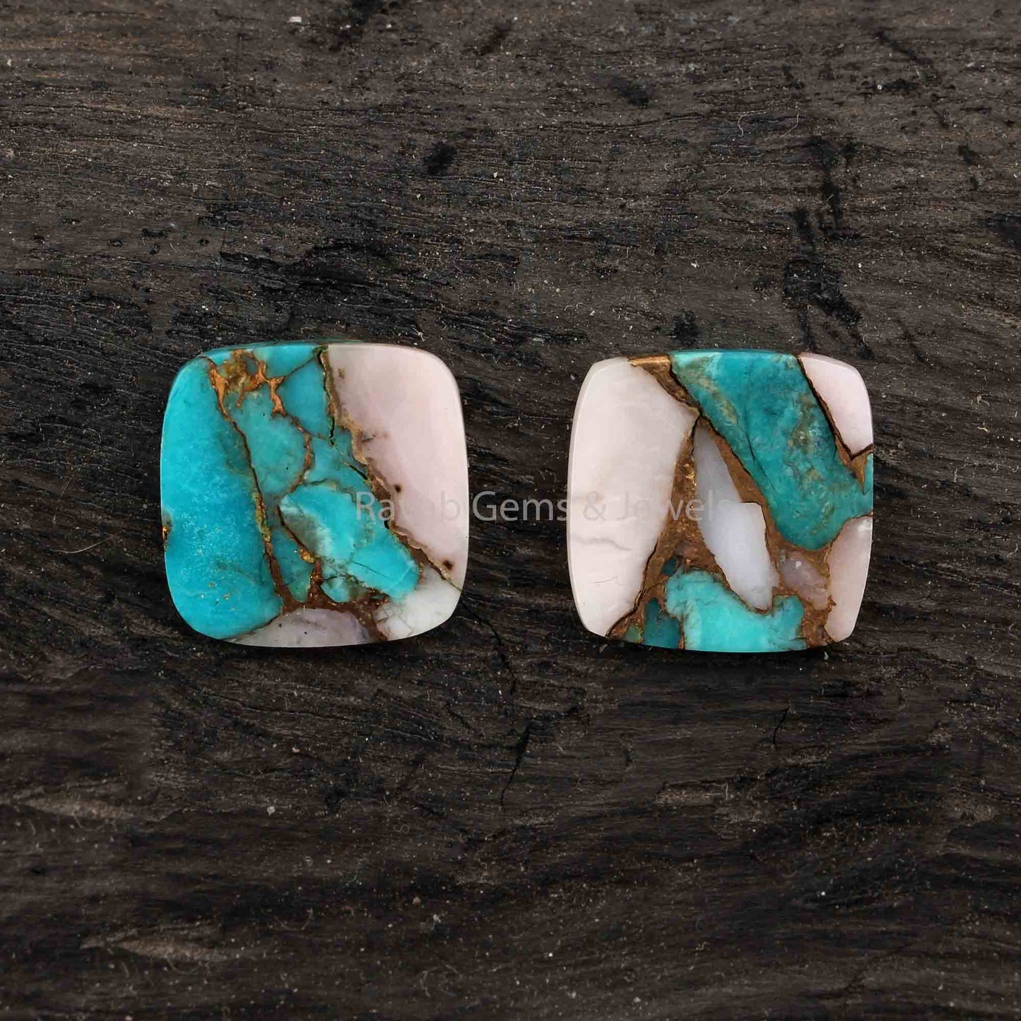 Pink Opal Copper Turquoise Cushion Shape 12mm Flat Gemstone, Calibrated Loose Beads Fancy Jewelry Earring Ring Making 2 Pcs Set All Sizes