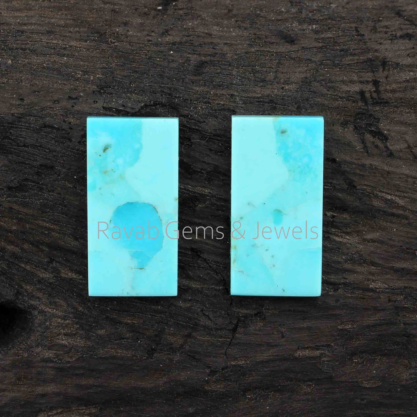 8x16mm Natural Arizona Turquoise Rectangle Shape Flat Smooth Gemstone, Loose Beads Calibrated Semi Precious Stone For Jewelry 2 Pcs Set