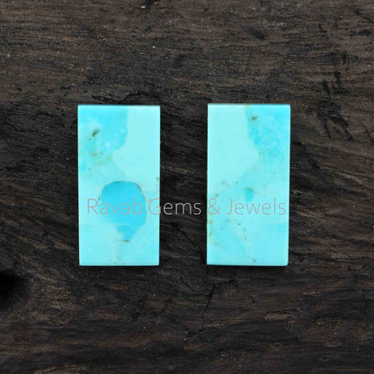 8x16mm Natural Arizona Turquoise Rectangle Shape Flat Smooth Gemstone, Loose Beads Calibrated Semi Precious Stone For Jewelry 2 Pcs Set