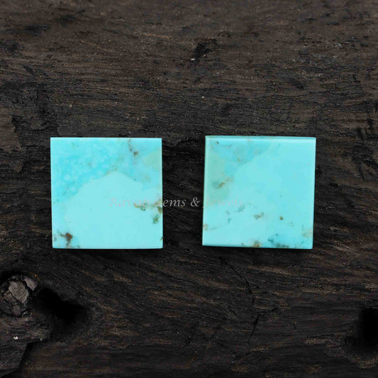 Natural Arizona Turquoise Square shape 12mm Flat Gemstone, Arizona Turquoise ring, pendant, earrings, jewelry making beads 2 pc set