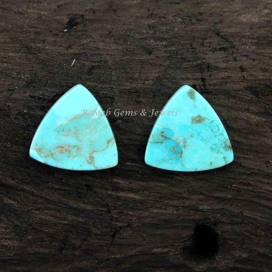 Arizona Turquoise Firoza Trillion Shape Flat Gemstone, Best Quality Stone For Jewelry Earring Making 12mm 2 Pcs, All Size Available