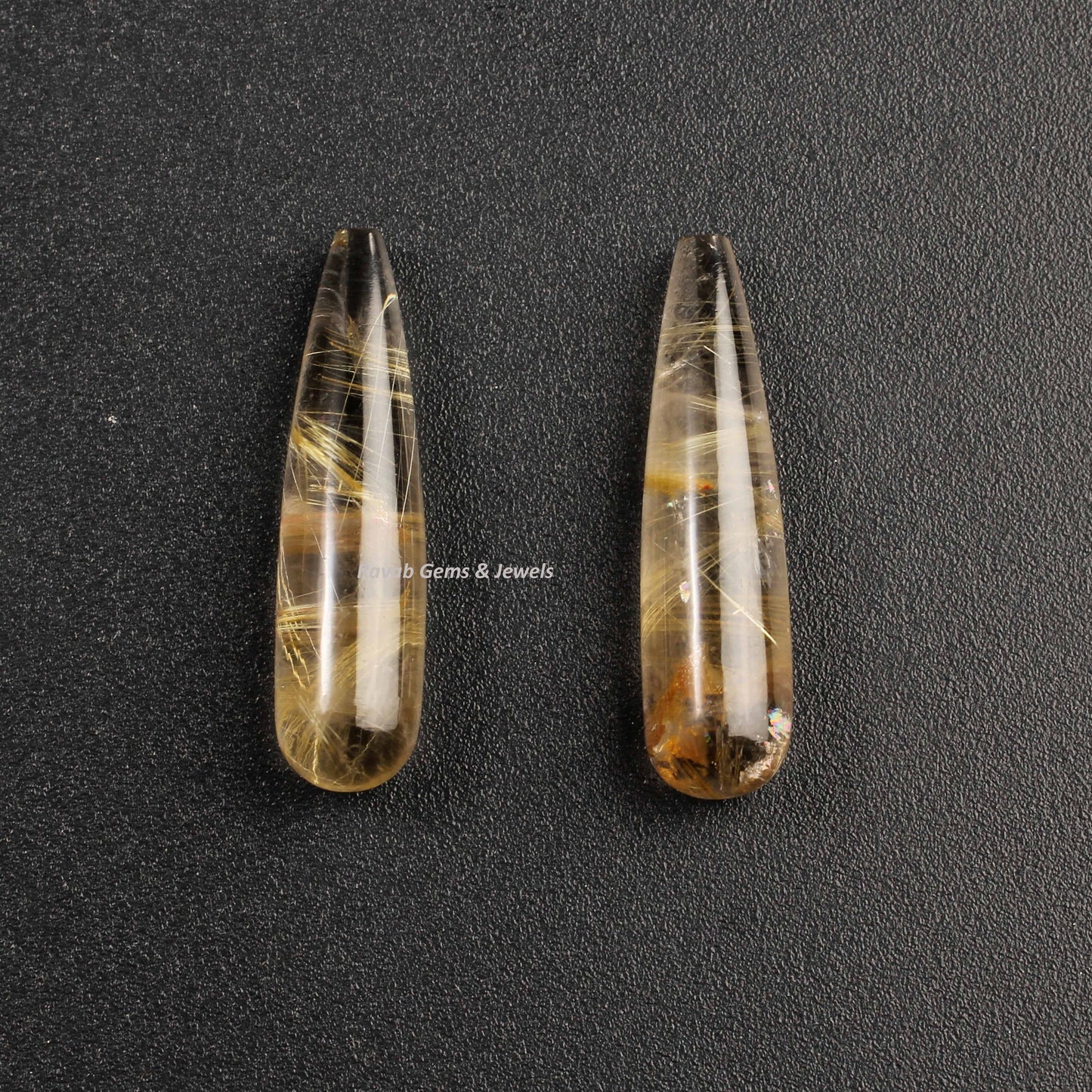 Natural Gemstone Golden Rutile Quartz Drops, Calibrated Smooth Teardrop Stones, Best Quality Stone For Earring Jewelry Making 9x30mm 2 Pcs