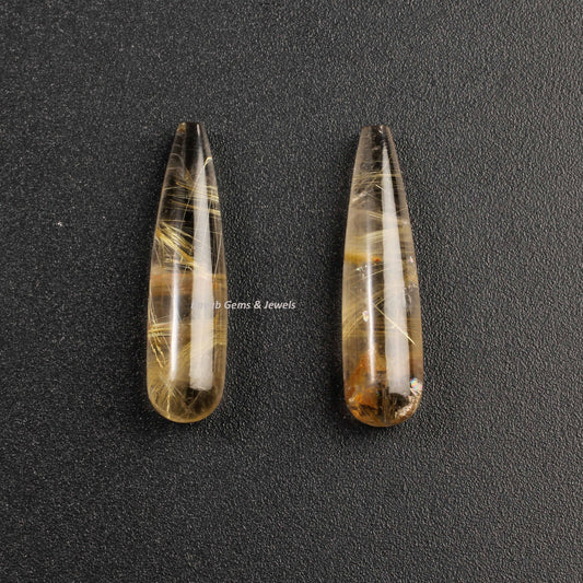 Natural Gemstone Golden Rutile Quartz Drops, Calibrated Smooth Teardrop Stones, Best Quality Stone For Earring Jewelry Making 9x30mm 2 Pcs